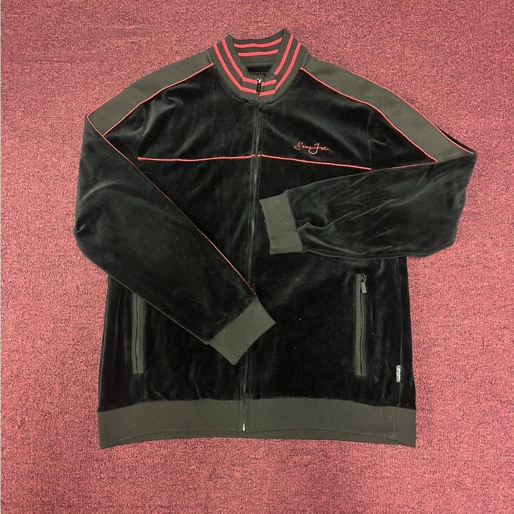 Sean John Velour Track Jacket Black & Red Mens XL